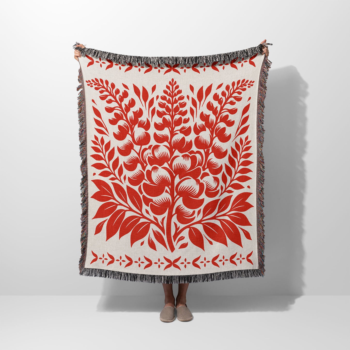 Woven Blanket with Red flowers design