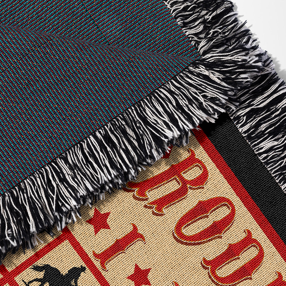 Rodeo Bingo Card Woven Art Throw Blanket Vintage Texas Southwest Cowboy Roping Western Bucking Bronco Player Gift