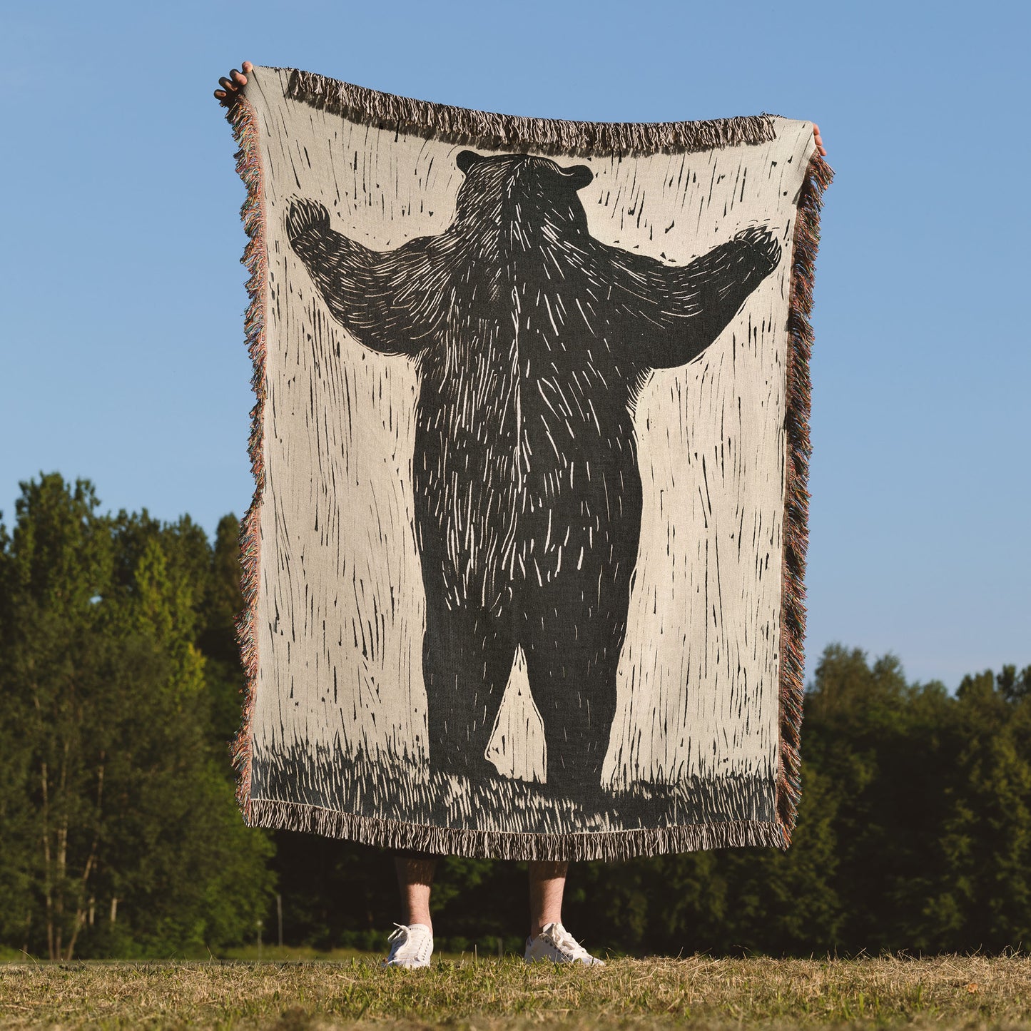 Bear Hugs Woven Art Throw Blanket 50 x 60 100% Cotton