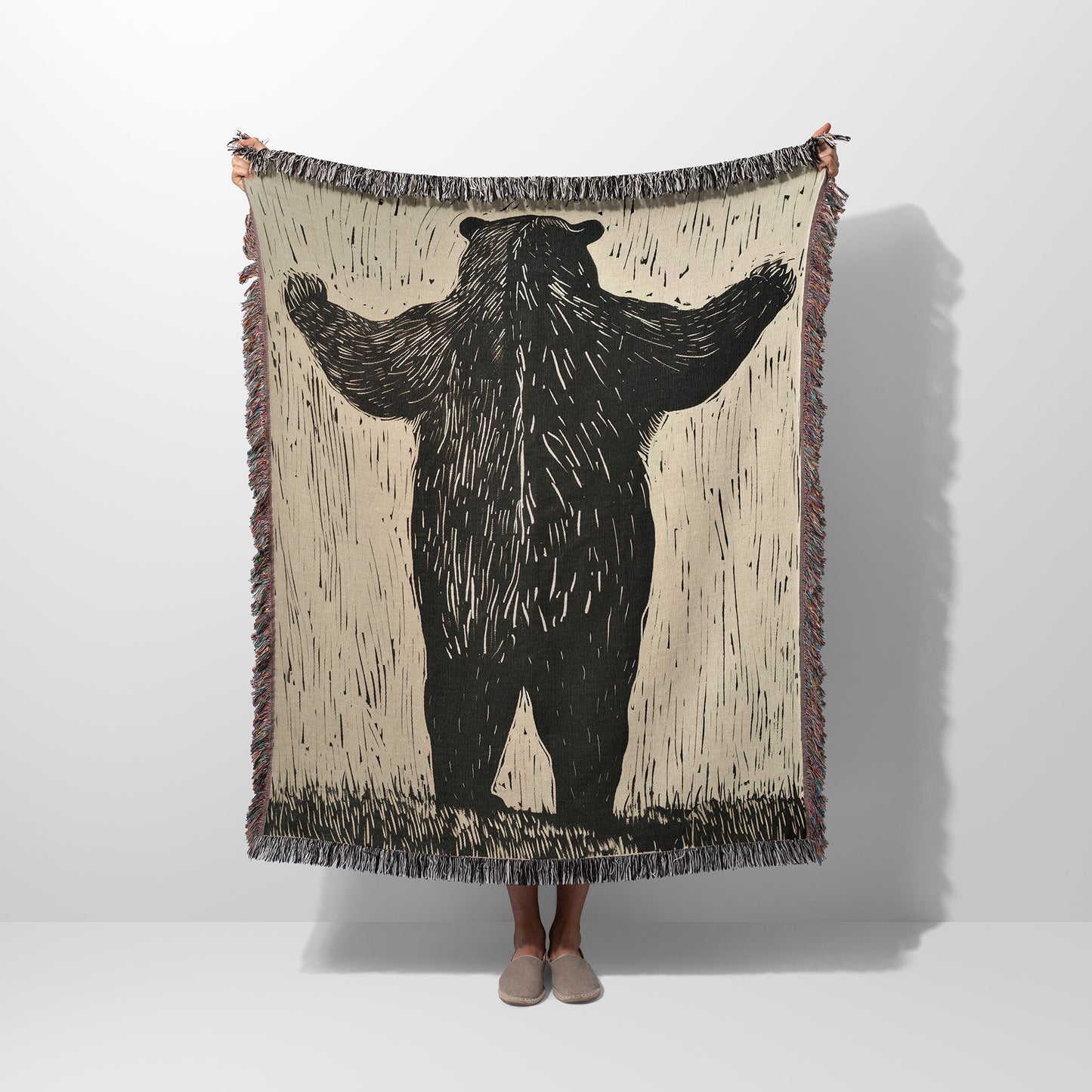 Bear Hugs Woven Art Throw Blanket 50 x 60 100% Cotton