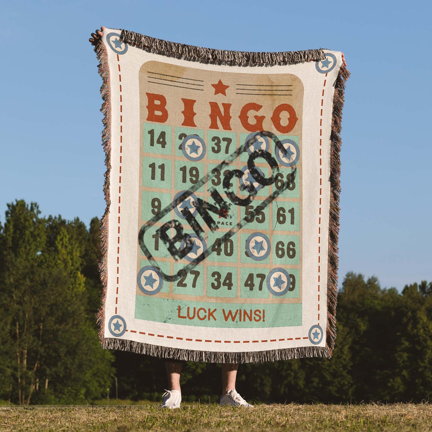 Bingo Star Vintage Card Woven Art Throw Tapestry Blanket, Bingo Night, Bingo Player Gift