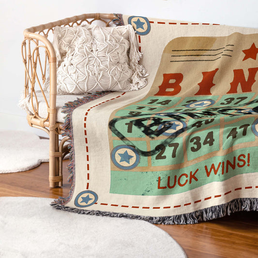 Bingo Star Vintage Card Woven Art Throw Tapestry Blanket, Bingo Night, Bingo Player Gift