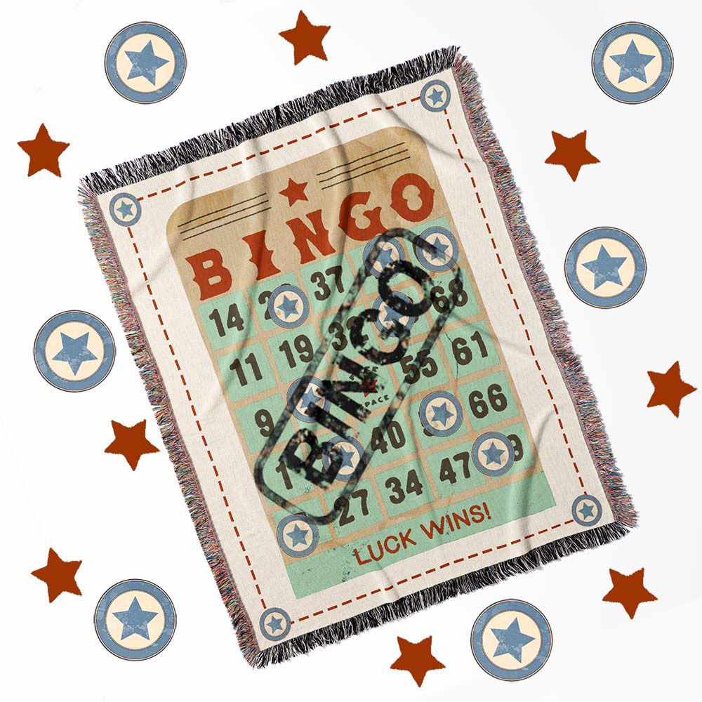 Bingo Star Vintage Card Woven Art Throw Tapestry Blanket, Bingo Night, Bingo Player Gift