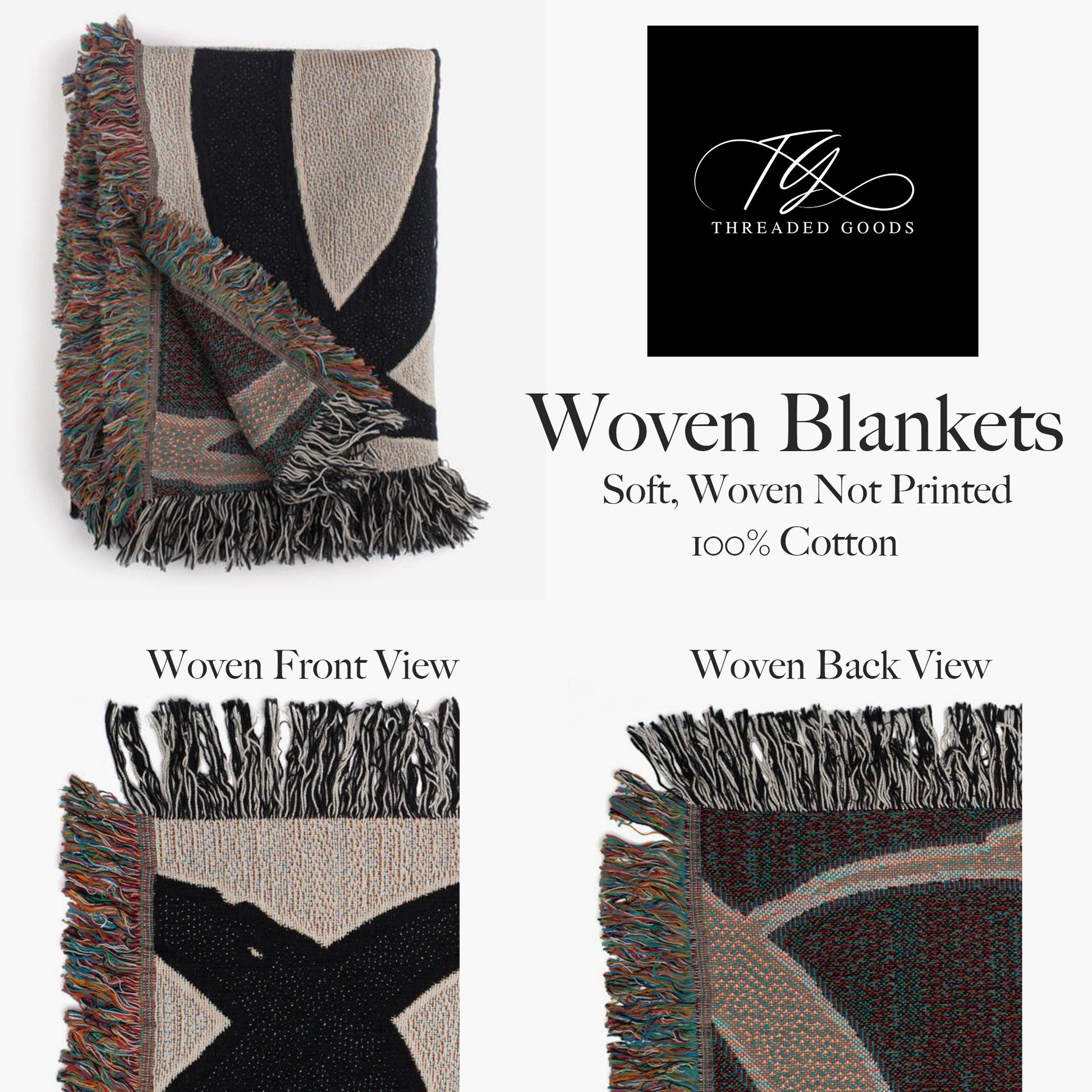 A graphic of examples of woven blankets