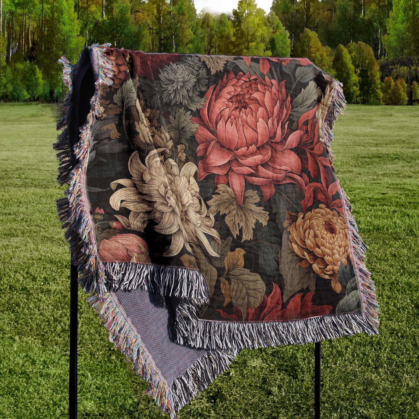 Helene's Garden Floral 100% Cotton Woven Art Throw Blanket 50 x 60