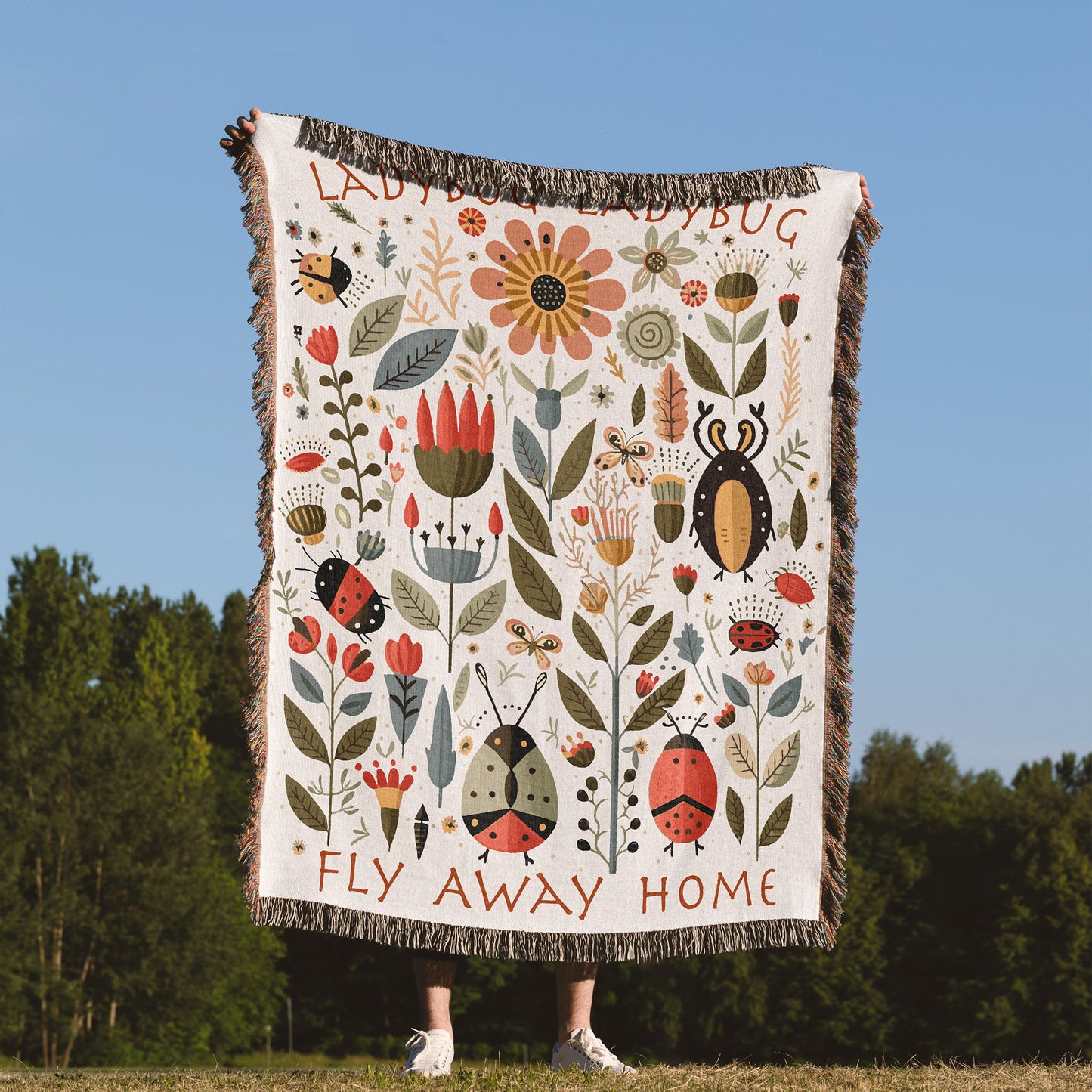 Ladybug Ladybug 100% Cotton Woven Art Throw Blanket 50 x 60