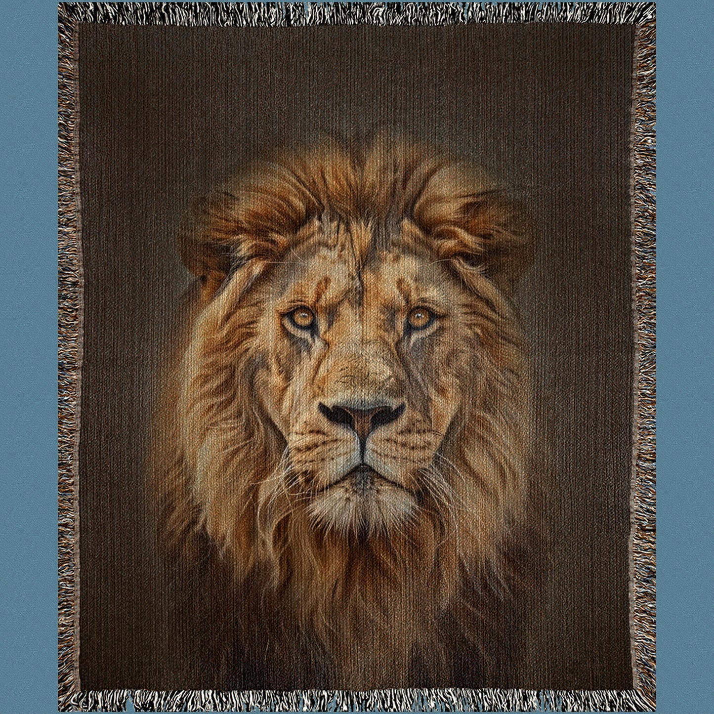 Woven blanket with a lion design