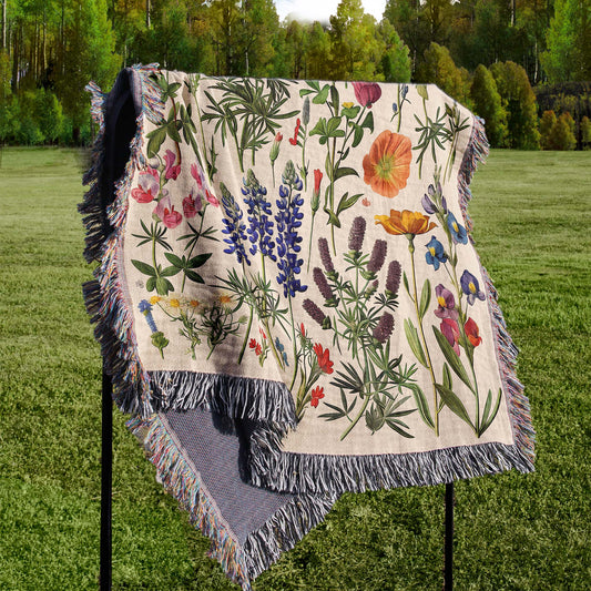 Texas Wildflower Garden Woven Art Blanket 50x60 100% Cotton