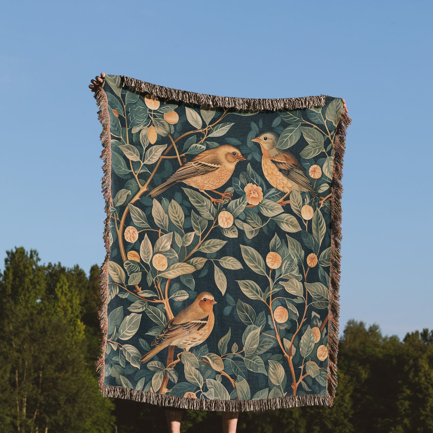 Three Birds Tapestry 100% Cotton Woven Art Throw Blanket 50x60