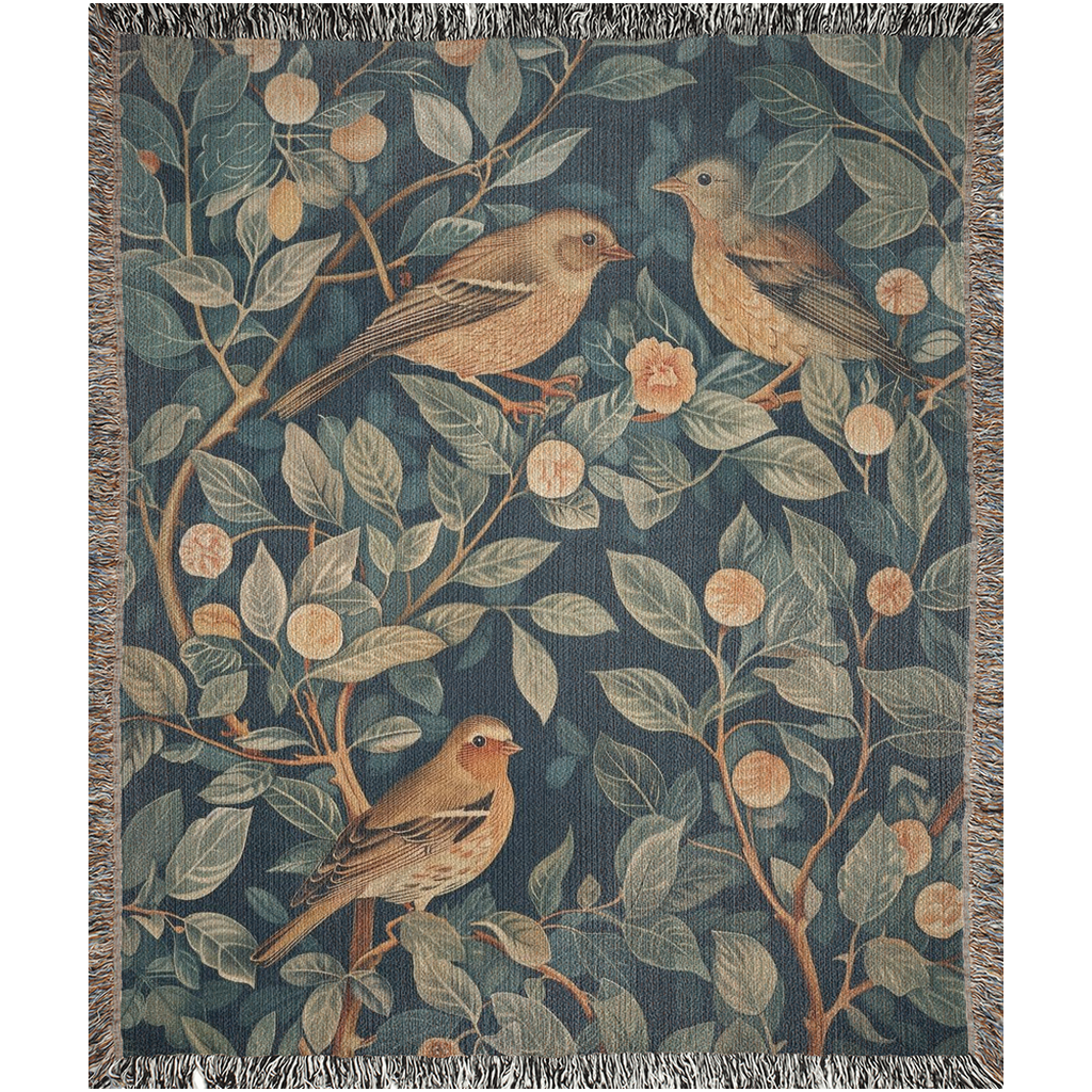 Three Birds Tapestry 100% Cotton Woven Art Throw Blanket 50x60